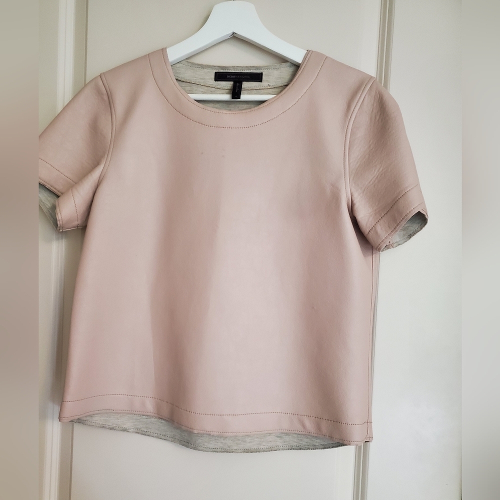 BCBG size small pink leather blouse